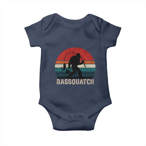 Retro Bigfoot Fishing Baby Onesie Funny Retro Sasquatch Bassquatch Fisherman TS10 Navy Print Your Wear