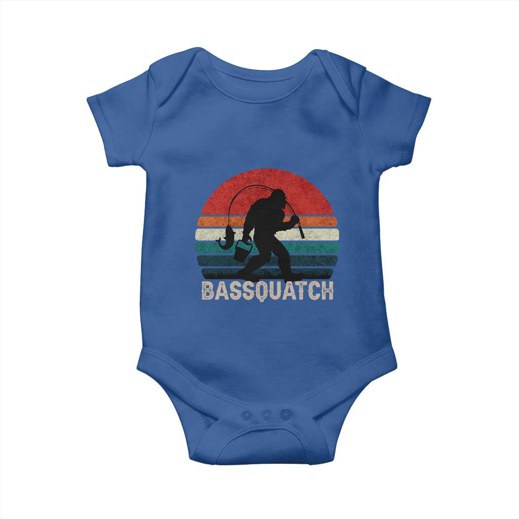 Retro Bigfoot Fishing Baby Onesie Funny Retro Sasquatch Bassquatch Fisherman TS10 Royal Blue Print Your Wear