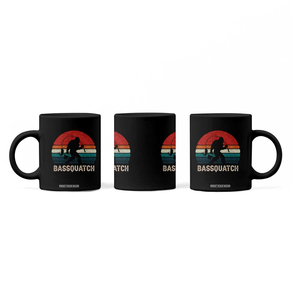 Retro Bigfoot Fishing Coffee Mug Funny Retro Sasquatch Bassquatch Fisherman TS10 Print Your Wear