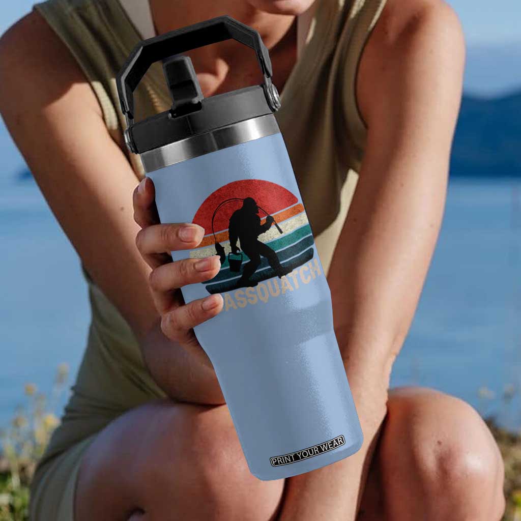 Retro Bigfoot Fishing Flip Straw Tumbler Funny Retro Sasquatch Bassquatch Fisherman TS10 One Size: 30 oz Light Blue Print Your Wear