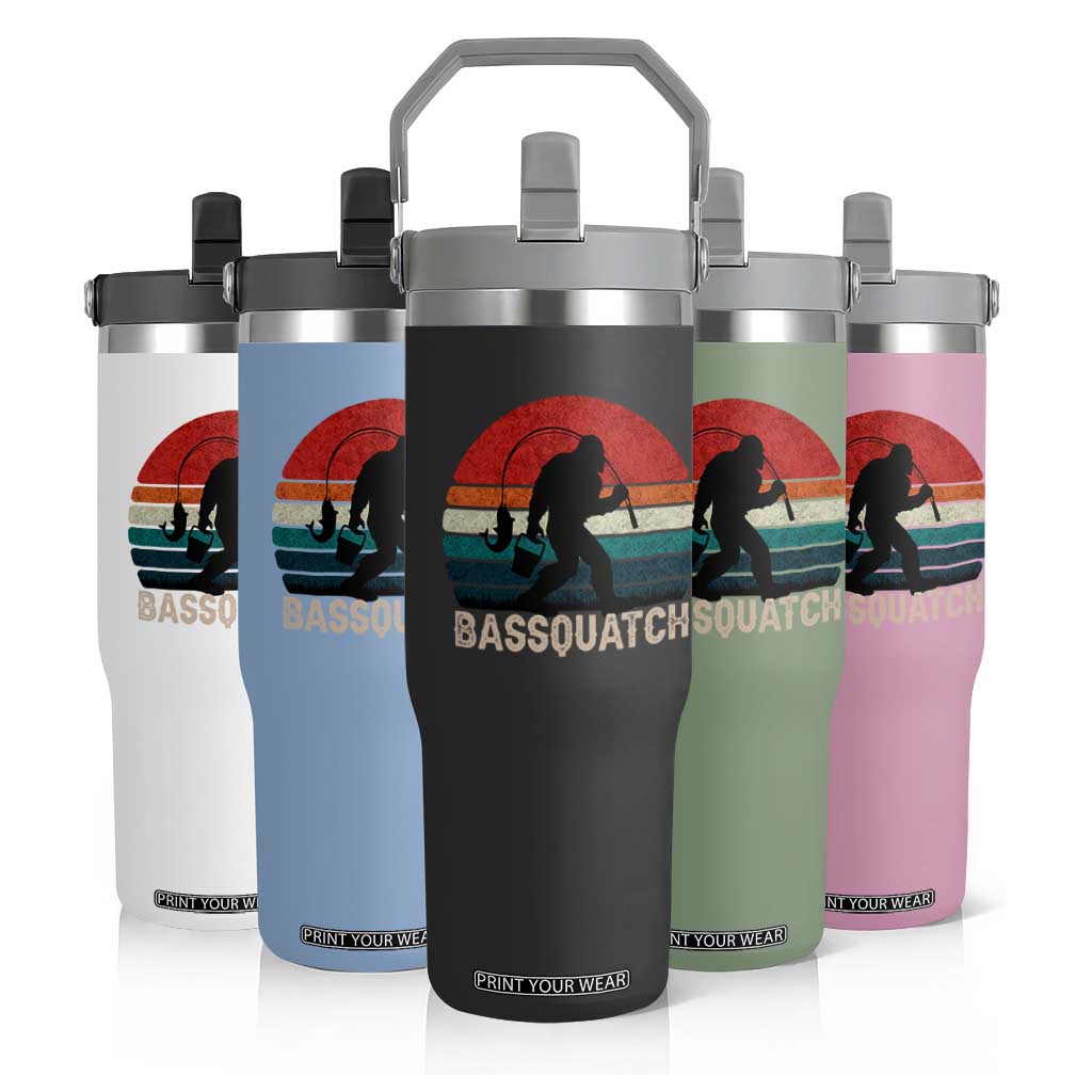 Retro Bigfoot Fishing Flip Straw Tumbler Funny Retro Sasquatch Bassquatch Fisherman TS10 Print Your Wear