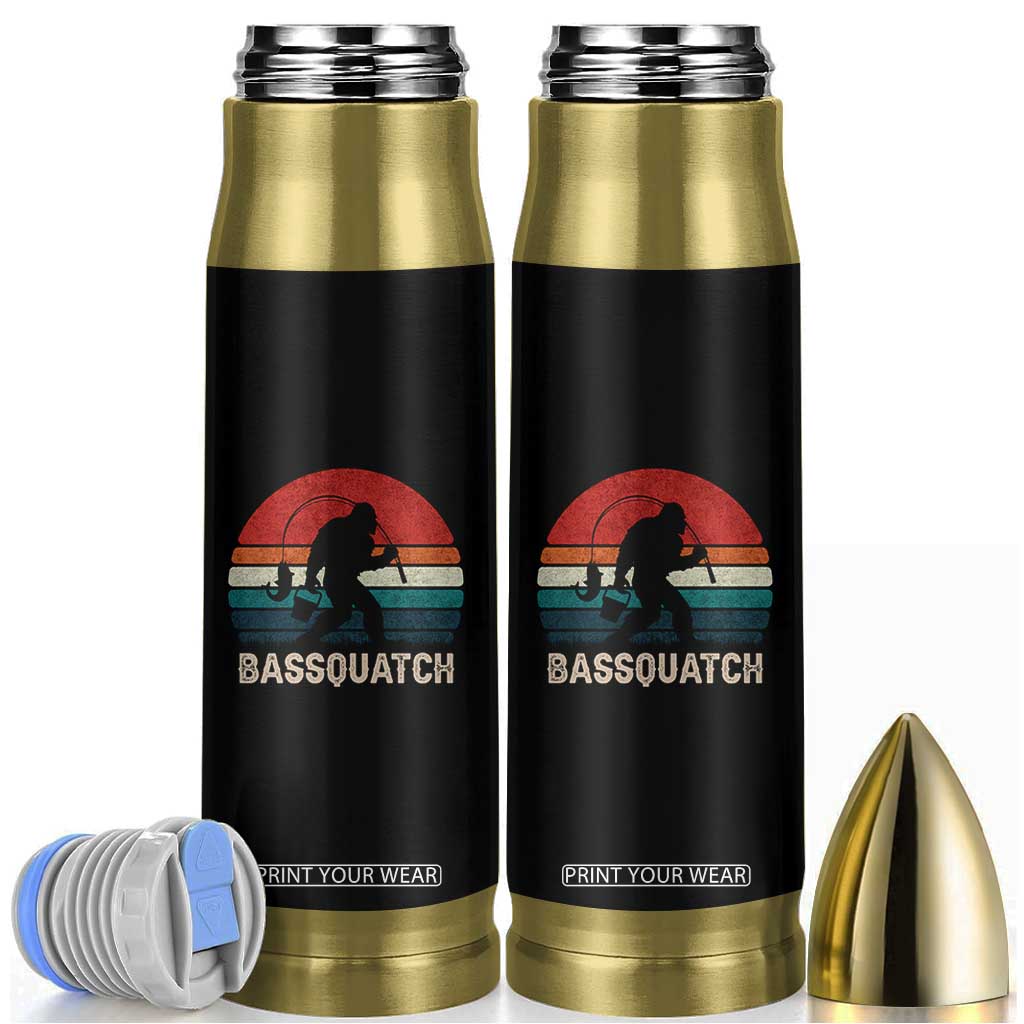 Retro Bigfoot Fishing Bullet Tumbler Funny Retro Sasquatch Bassquatch Fisherman TS10 Black Print Your Wear