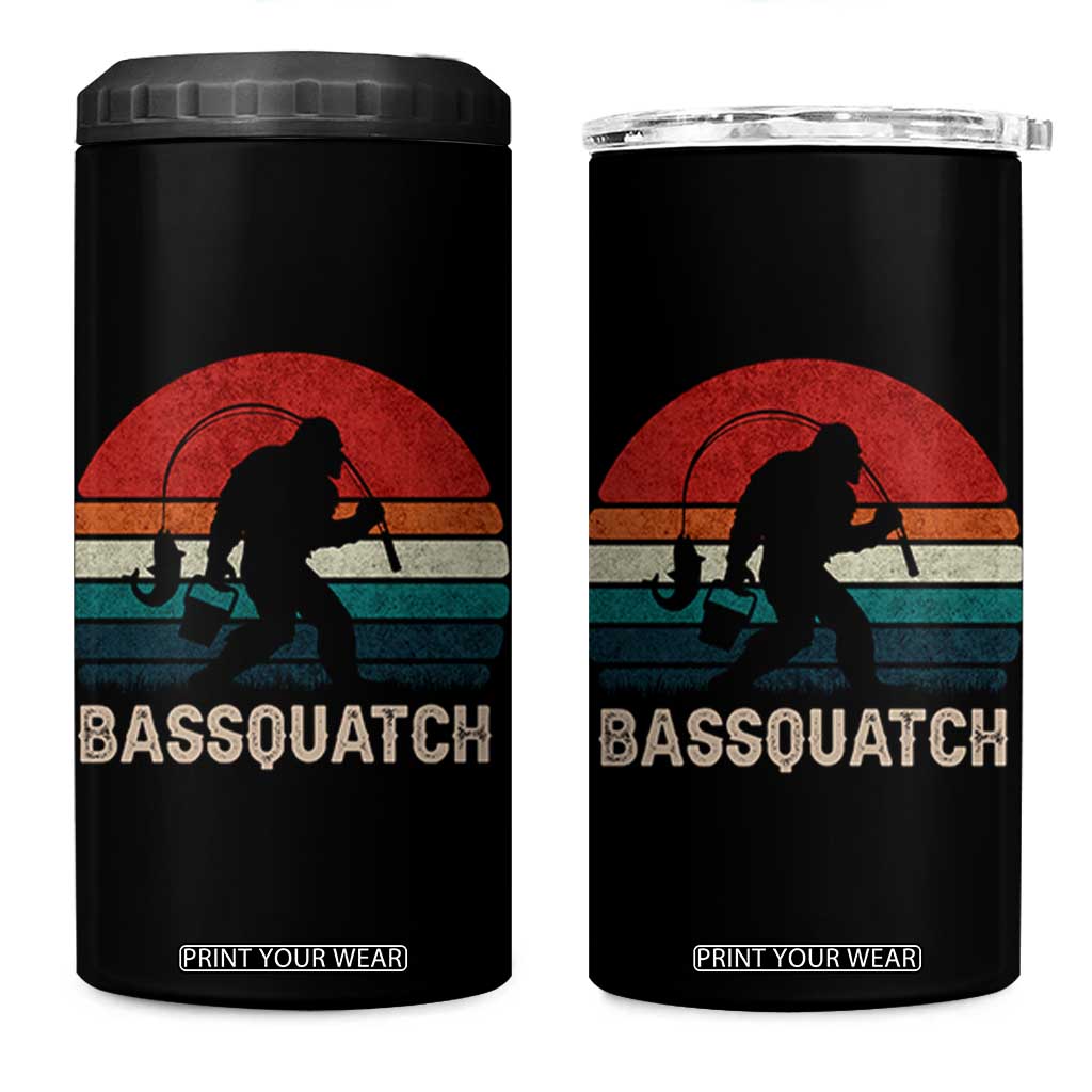Retro Bigfoot Fishing 4 in 1 Can Cooler Tumbler Funny Retro Sasquatch Bassquatch Fisherman TS10 One Size: 16 oz Black Print Your Wear