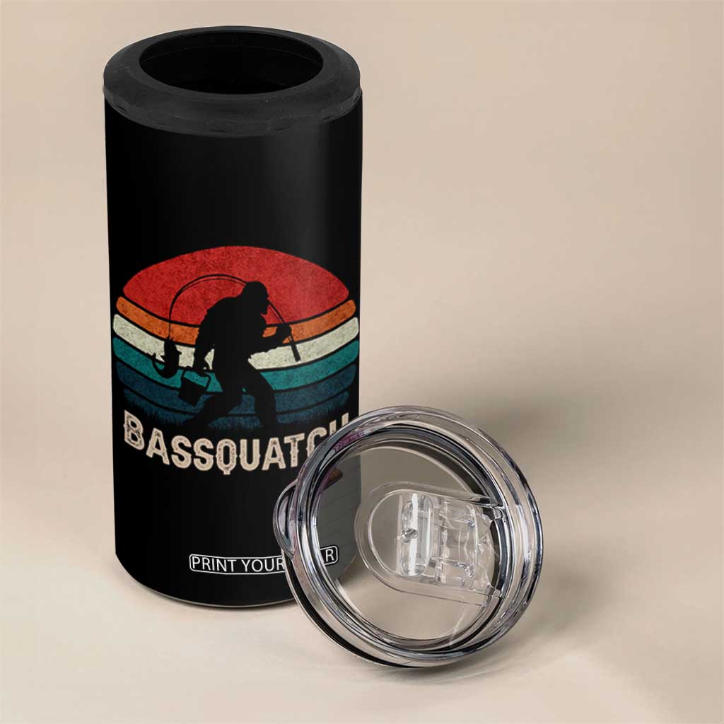 Retro Bigfoot Fishing 4 in 1 Can Cooler Tumbler Funny Retro Sasquatch Bassquatch Fisherman TS10 Print Your Wear