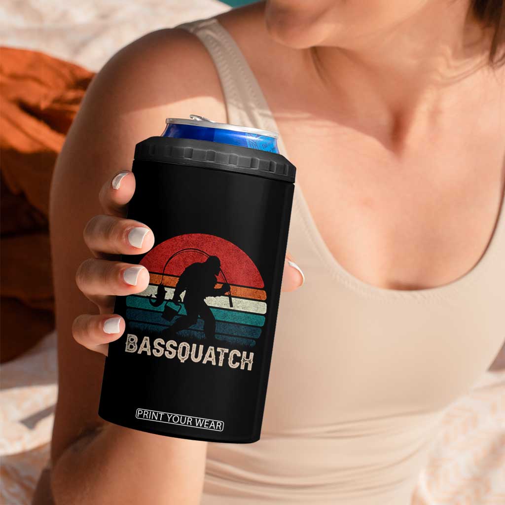 Retro Bigfoot Fishing 4 in 1 Can Cooler Tumbler Funny Retro Sasquatch Bassquatch Fisherman TS10 Print Your Wear