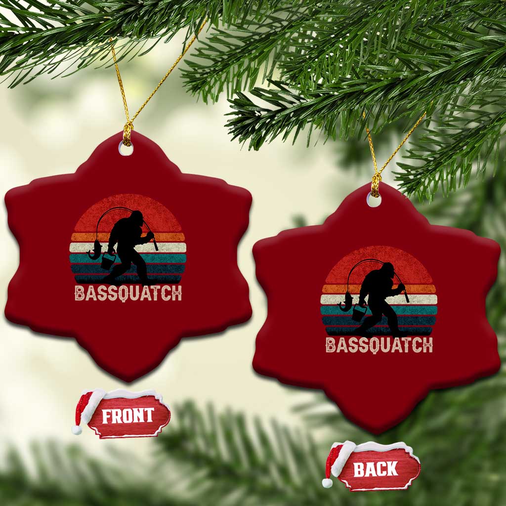 Retro Bigfoot Fishing Ceramic Ornament Funny Retro Sasquatch Bassquatch Fisherman TS10 Print Your Wear