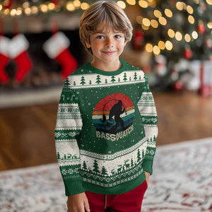 Retro Bigfoot Fishing Ugly Christmas Sweater Funny Retro Sasquatch Bassquatch Fisherman TS10 Forest Green Beige Print Your Wear