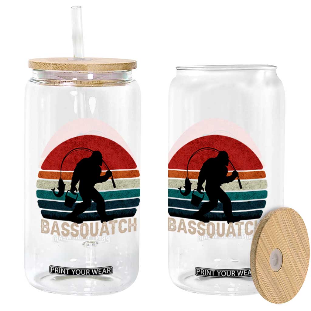 Retro Bigfoot Fishing Glass Can Funny Retro Sasquatch Bassquatch Fisherman TS10 Print Your Wear