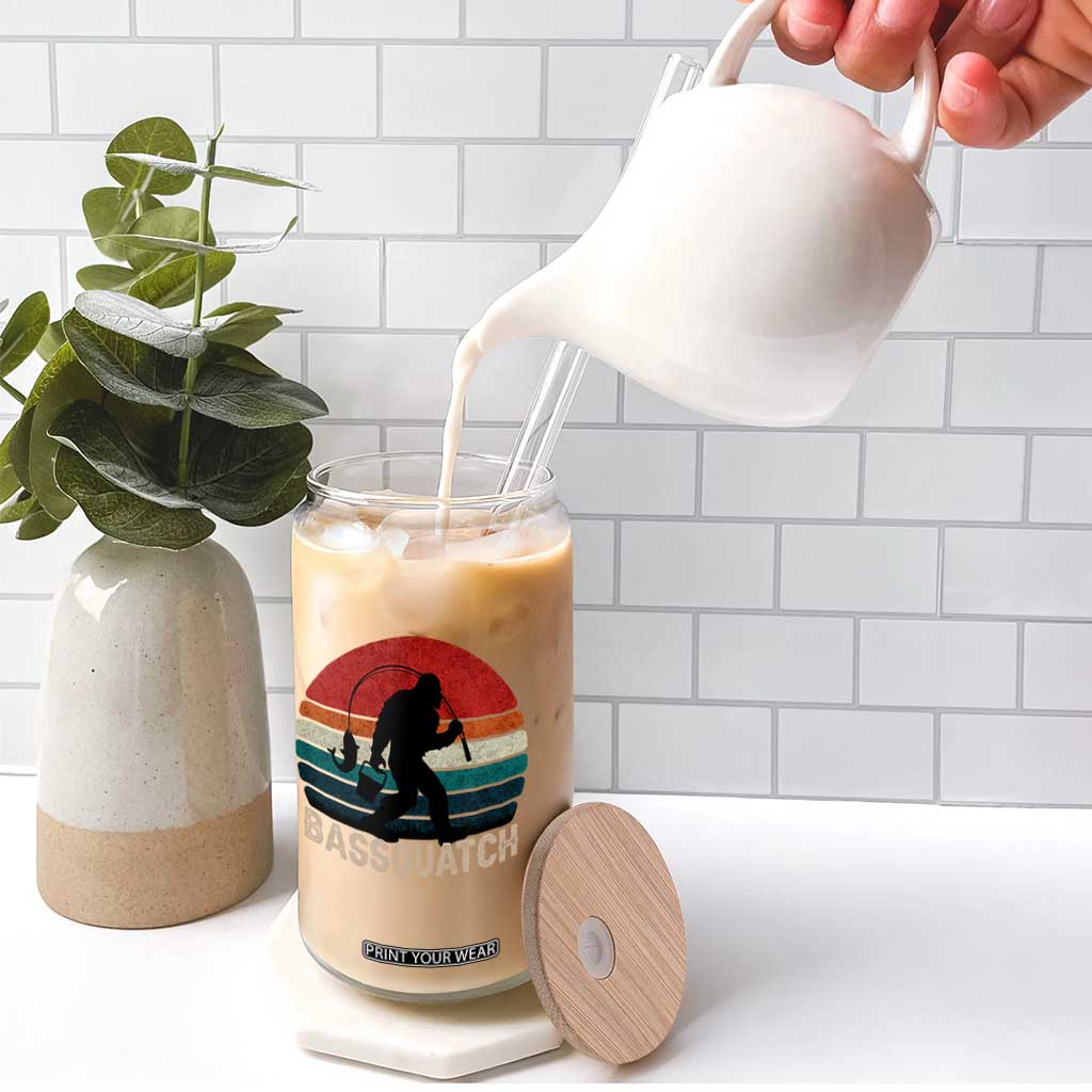 Retro Bigfoot Fishing Glass Can Funny Retro Sasquatch Bassquatch Fisherman TS10 Print Your Wear