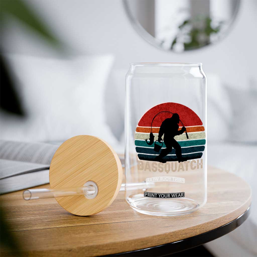 Retro Bigfoot Fishing Glass Can Funny Retro Sasquatch Bassquatch Fisherman TS10 Print Your Wear