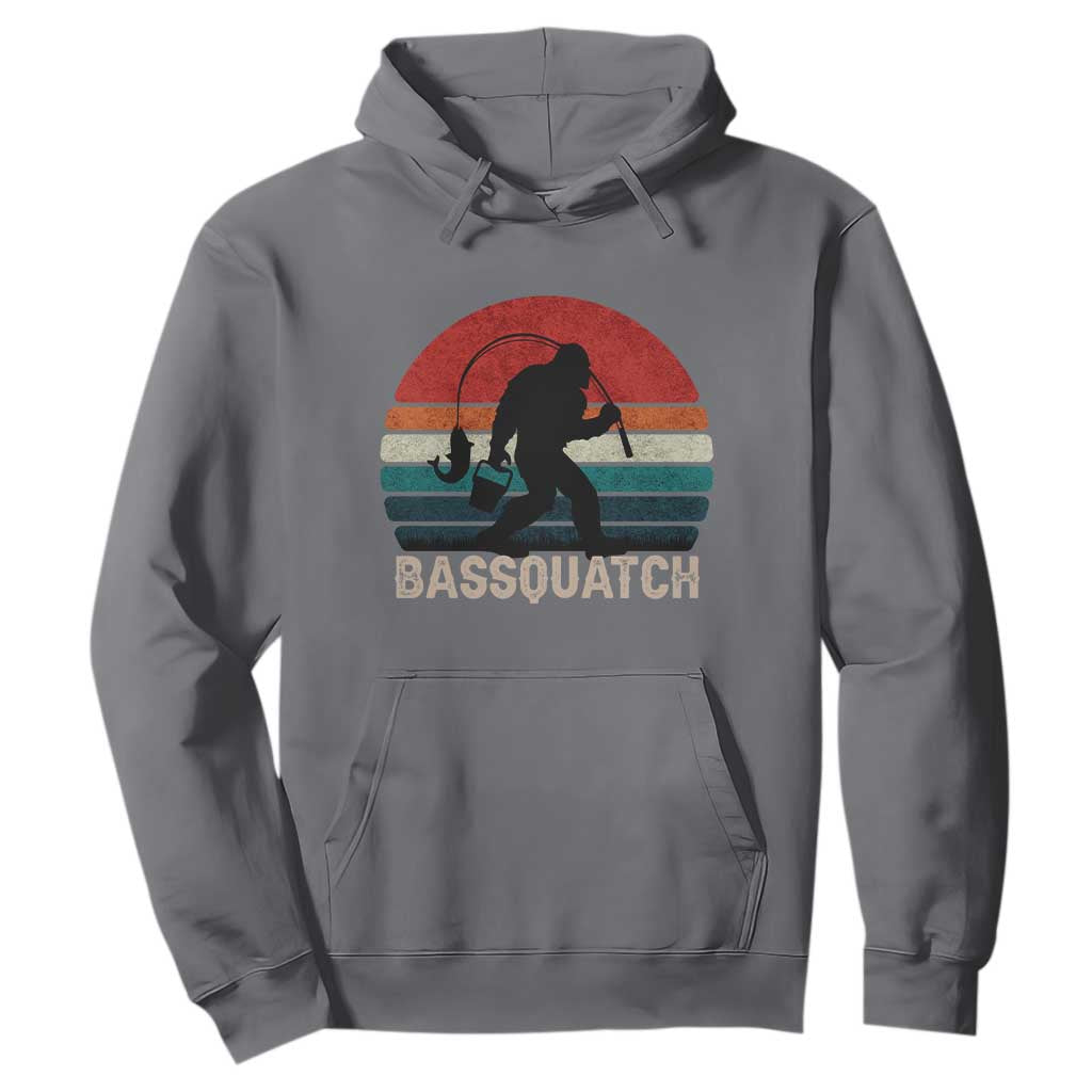 Retro Bigfoot Fishing Hoodie Funny Retro Sasquatch Bassquatch Fisherman TS10 Charcoal Print Your Wear