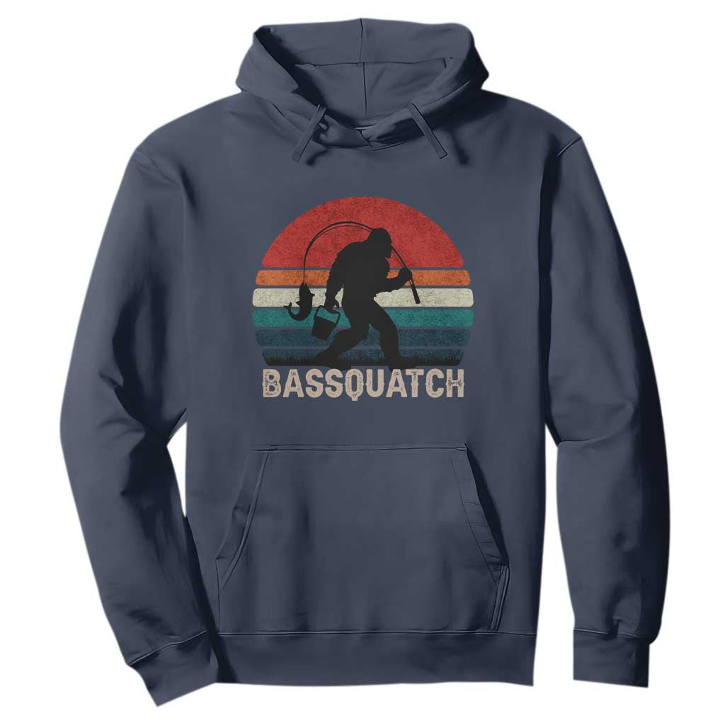 Retro Bigfoot Fishing Hoodie Funny Retro Sasquatch Bassquatch Fisherman TS10 Navy Print Your Wear