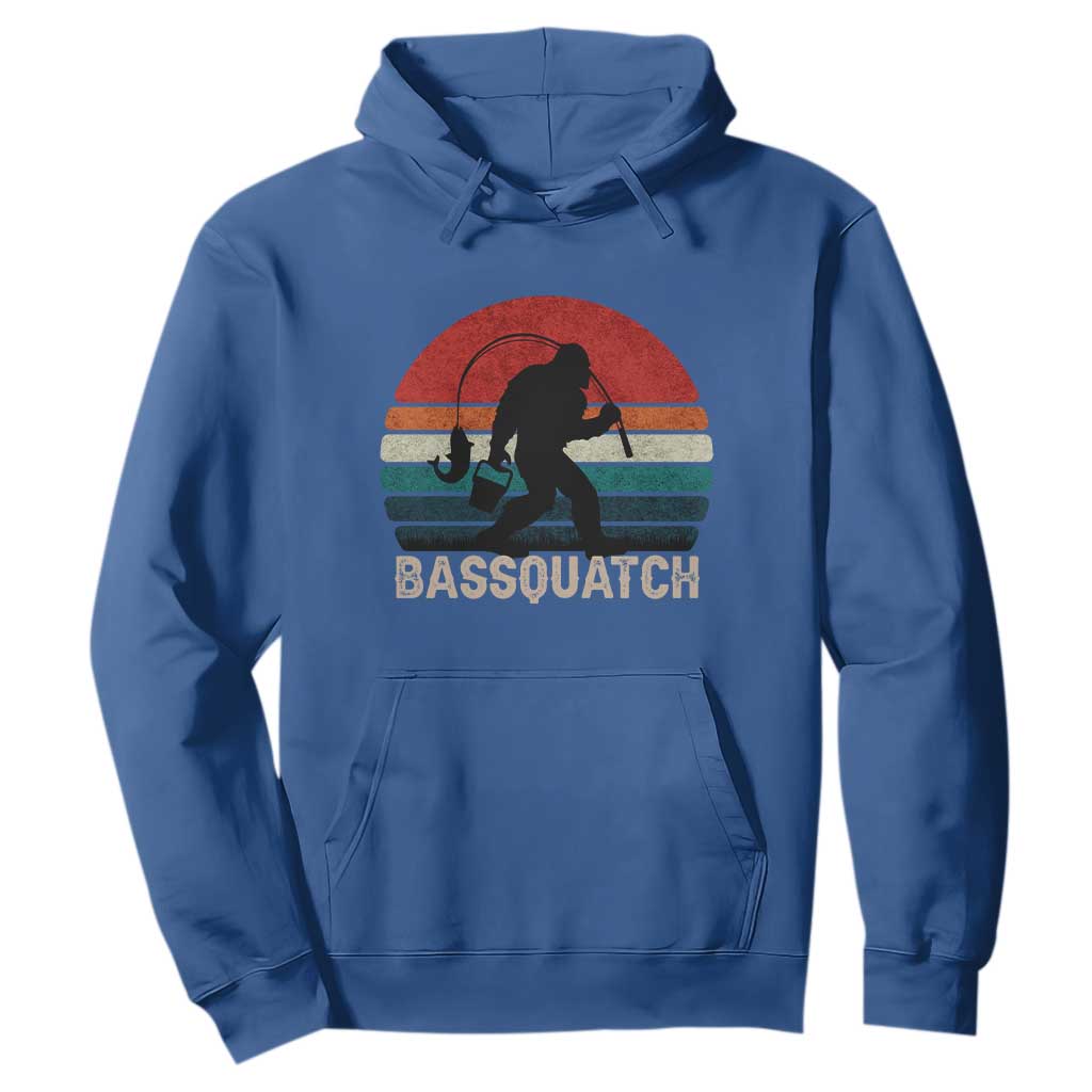 Retro Bigfoot Fishing Hoodie Funny Retro Sasquatch Bassquatch Fisherman TS10 Royal Blue Print Your Wear