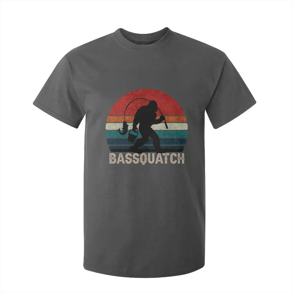Retro Bigfoot Fishing T Shirt For Kid Funny Retro Sasquatch Bassquatch Fisherman TS10 Dark Heather Print Your Wear