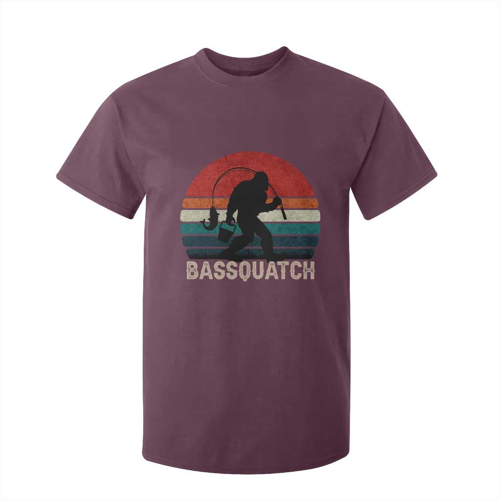 Retro Bigfoot Fishing T Shirt For Kid Funny Retro Sasquatch Bassquatch Fisherman TS10 Maroon Print Your Wear