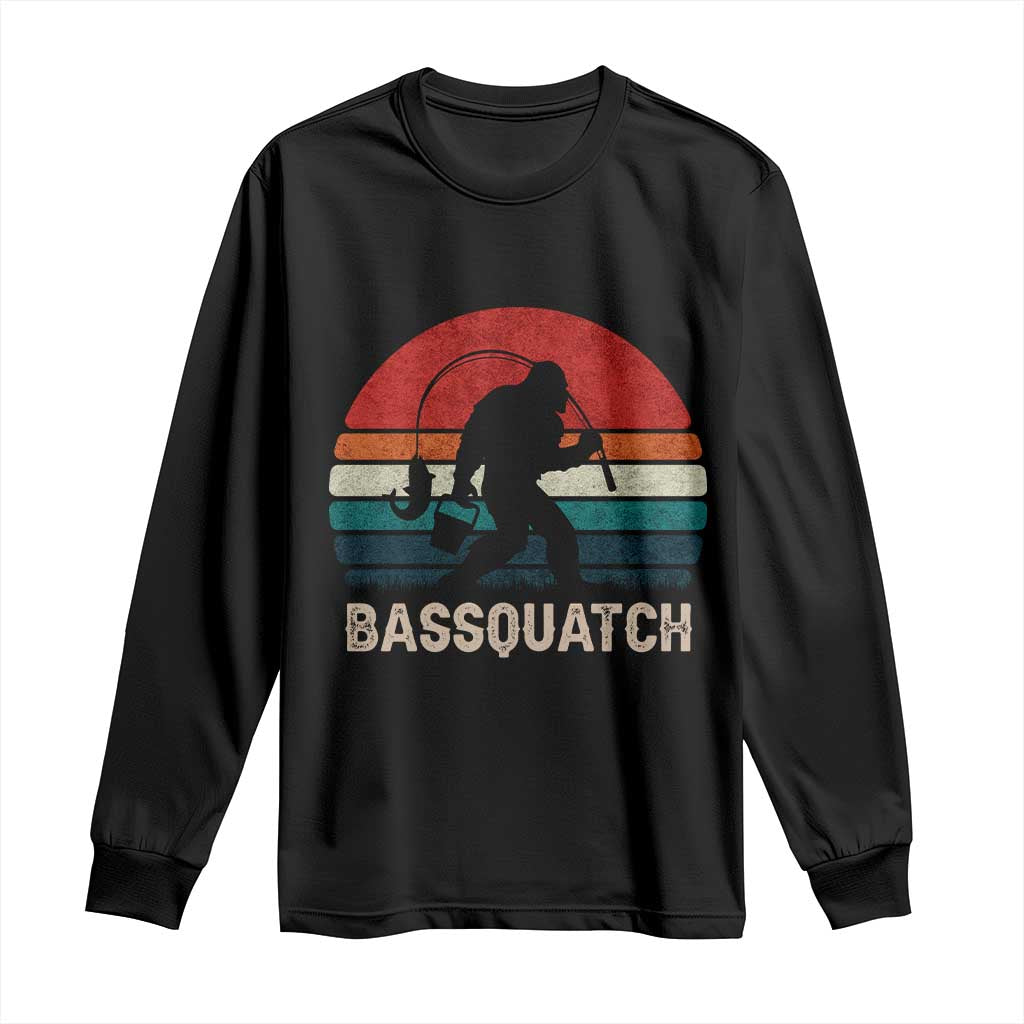 Retro Bigfoot Fishing Long Sleeve Shirt Funny Retro Sasquatch Bassquatch Fisherman TS10 Black Print Your Wear