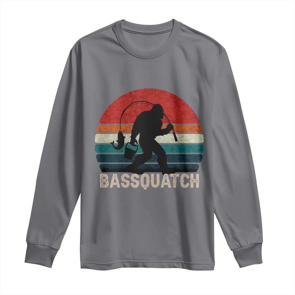 Retro Bigfoot Fishing Long Sleeve Shirt Funny Retro Sasquatch Bassquatch Fisherman TS10 Charcoal Print Your Wear