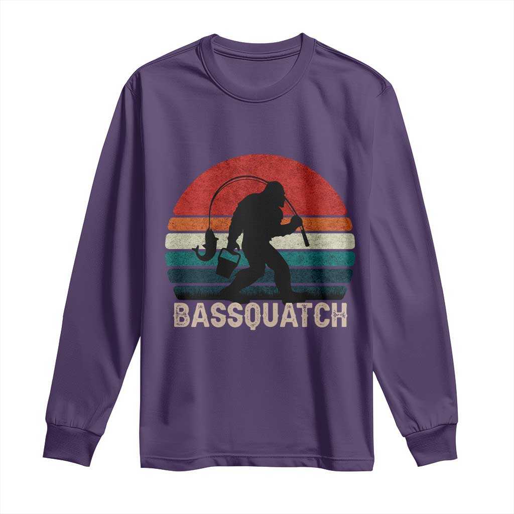 Retro Bigfoot Fishing Long Sleeve Shirt Funny Retro Sasquatch Bassquatch Fisherman TS10 Purple Print Your Wear