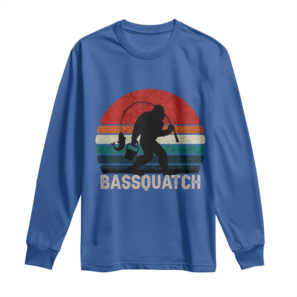 Retro Bigfoot Fishing Long Sleeve Shirt Funny Retro Sasquatch Bassquatch Fisherman TS10 Royal Blue Print Your Wear