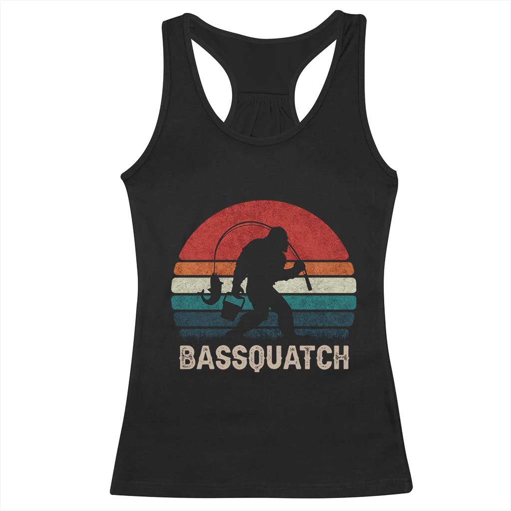 Retro Bigfoot Fishing Racerback Tank Top Funny Retro Sasquatch Bassquatch Fisherman TS10 Black Print Your Wear