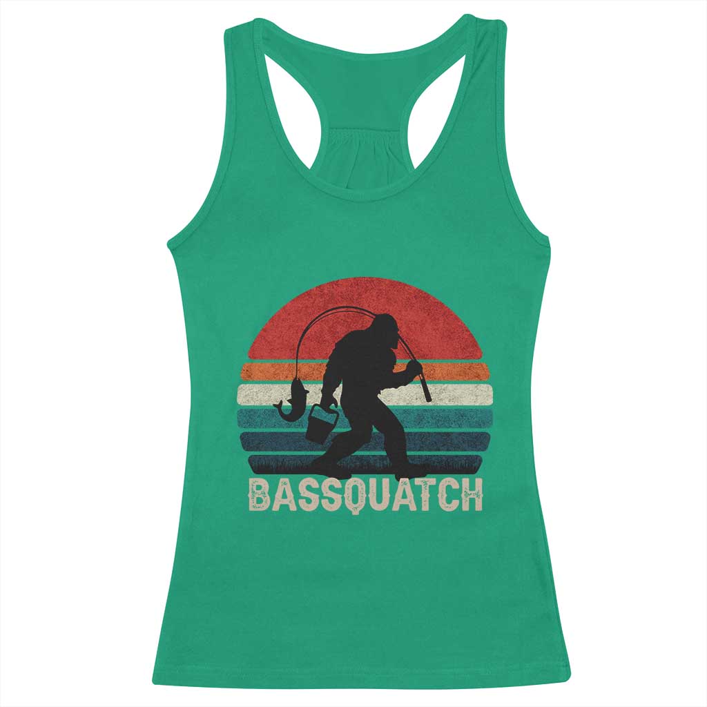 Retro Bigfoot Fishing Racerback Tank Top Funny Retro Sasquatch Bassquatch Fisherman TS10 Irish Green Print Your Wear