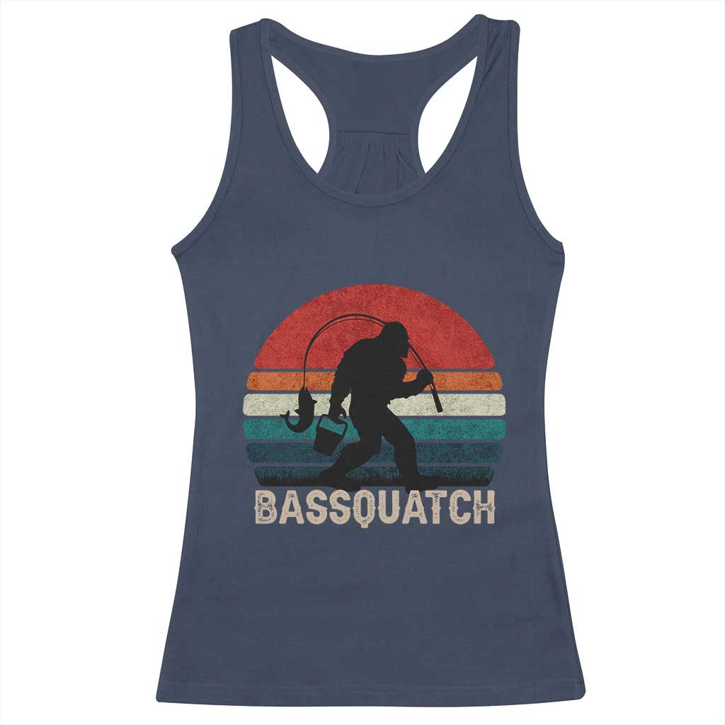Retro Bigfoot Fishing Racerback Tank Top Funny Retro Sasquatch Bassquatch Fisherman TS10 Navy Print Your Wear