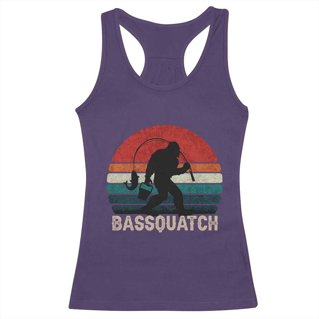 Retro Bigfoot Fishing Racerback Tank Top Funny Retro Sasquatch Bassquatch Fisherman TS10 Purple Print Your Wear