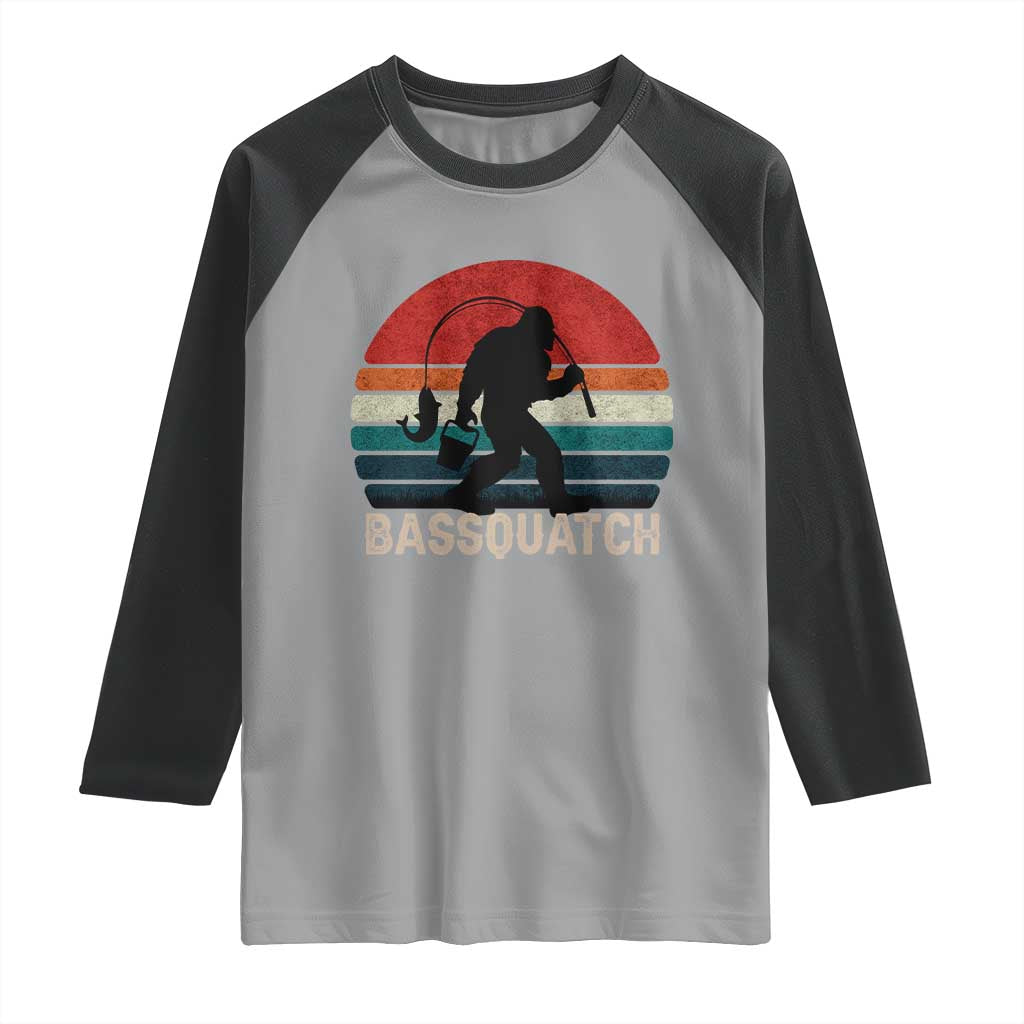 Retro Bigfoot Fishing Raglan Shirt Funny Retro Sasquatch Bassquatch Fisherman TS10 Sport Gray Black Print Your Wear