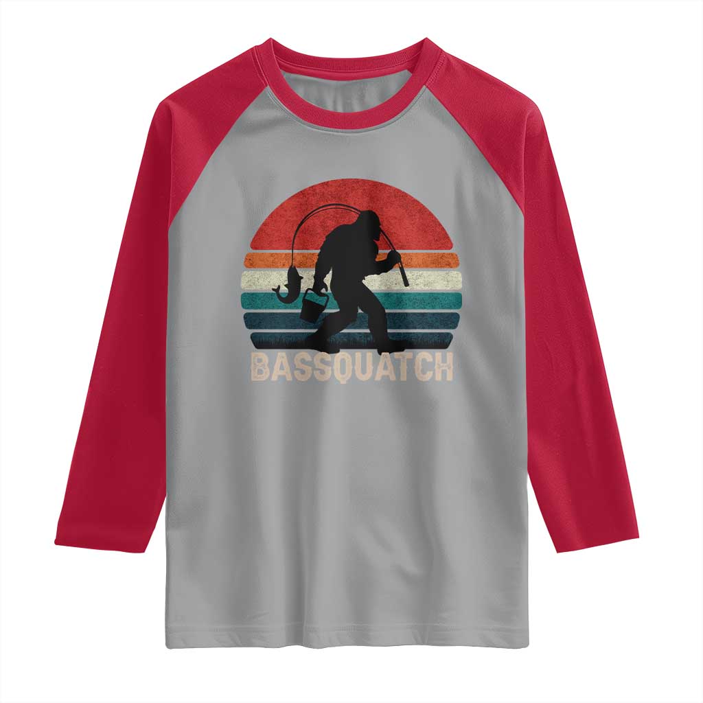 Retro Bigfoot Fishing Raglan Shirt Funny Retro Sasquatch Bassquatch Fisherman TS10 Sport Gray Red Print Your Wear