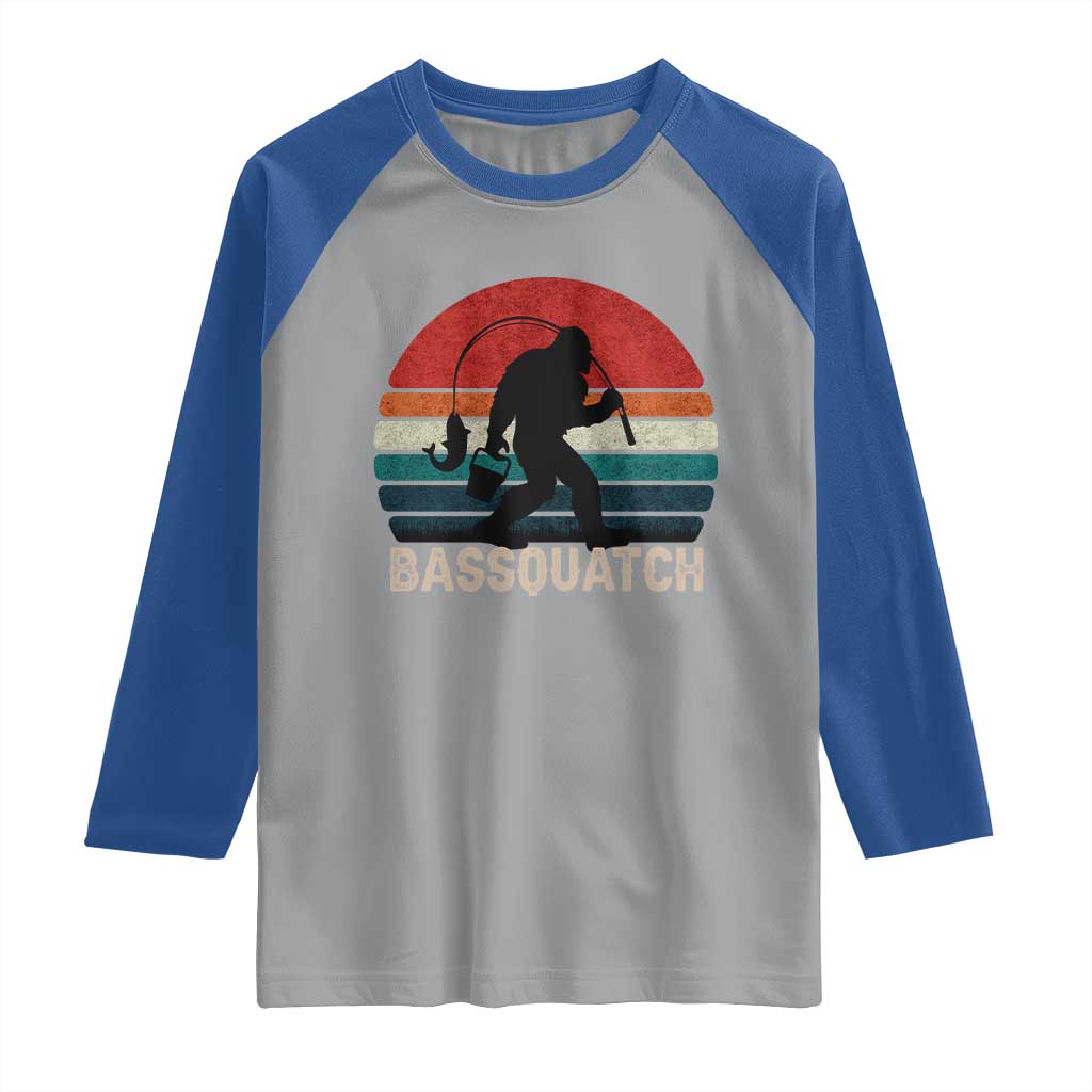 Retro Bigfoot Fishing Raglan Shirt Funny Retro Sasquatch Bassquatch Fisherman TS10 Sport Gray Royal Print Your Wear