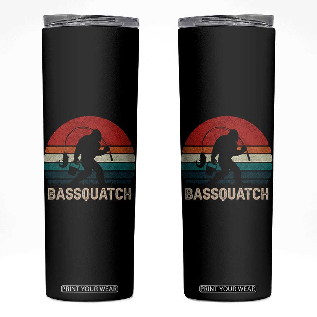 Retro Bigfoot Fishing Skinny Tumbler Funny Retro Sasquatch Bassquatch Fisherman TS10 Black Print Your Wear