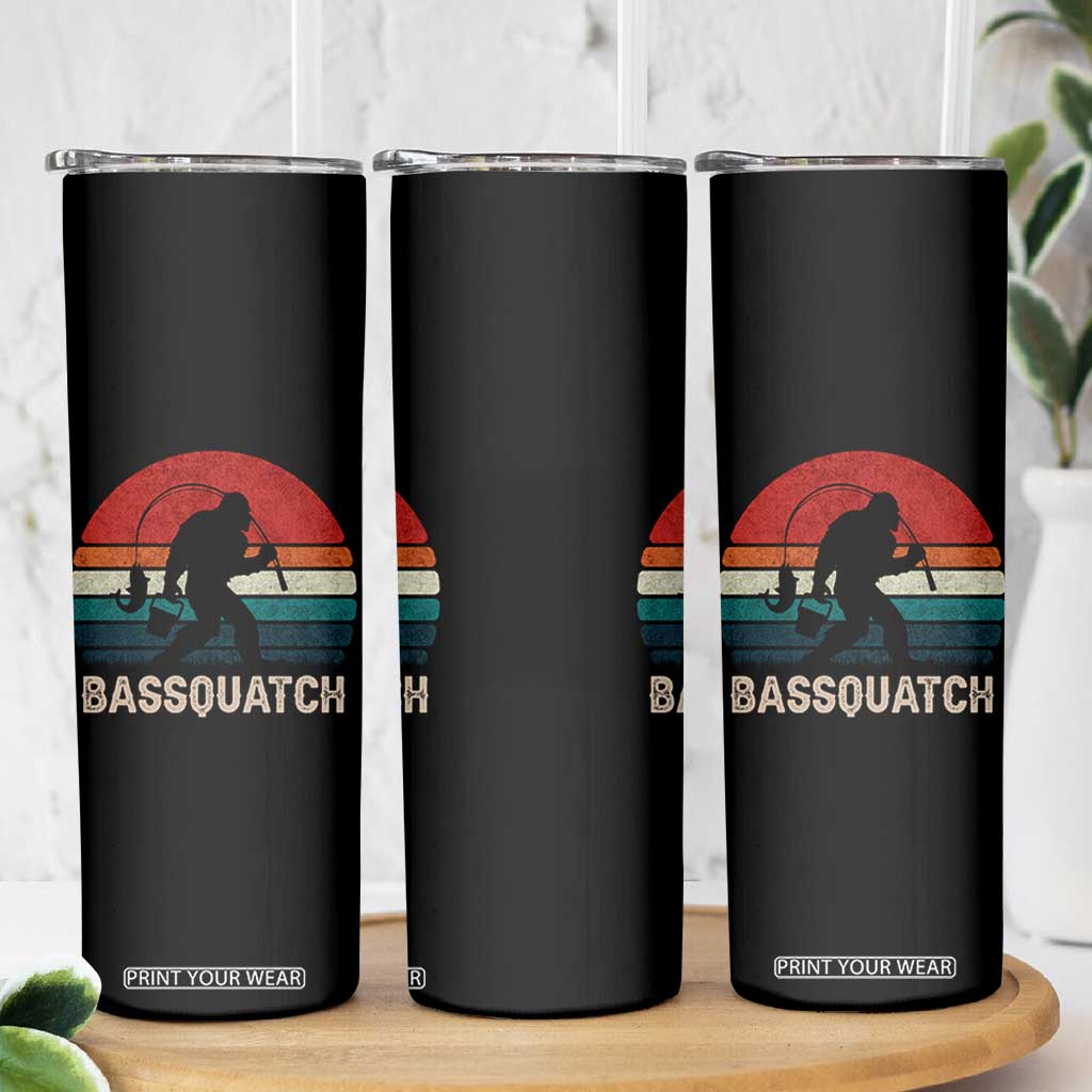 Retro Bigfoot Fishing Skinny Tumbler Funny Retro Sasquatch Bassquatch Fisherman TS10 Print Your Wear