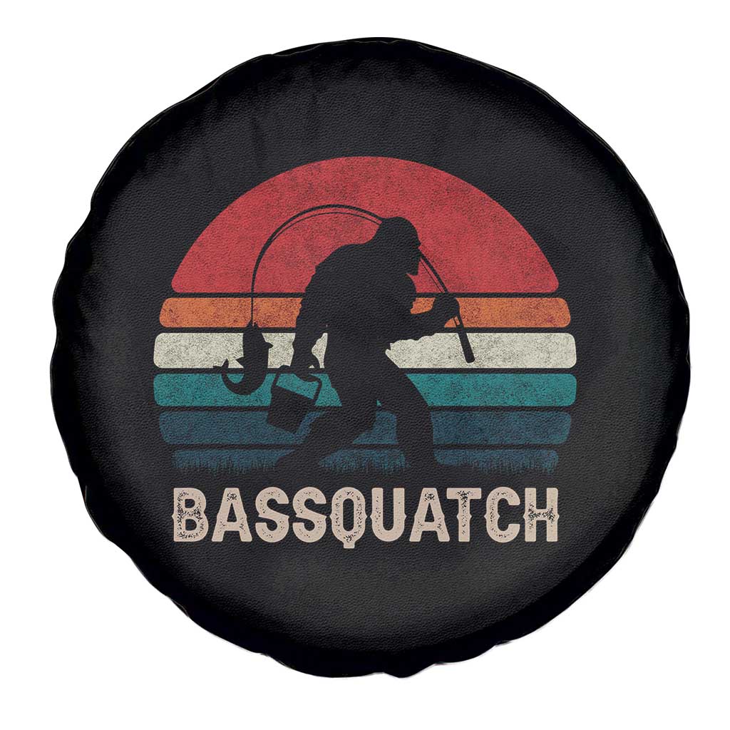 Retro Bigfoot Fishing Spare Tire Cover Funny Retro Sasquatch Bassquatch Fisherman TS10 Print Your Wear