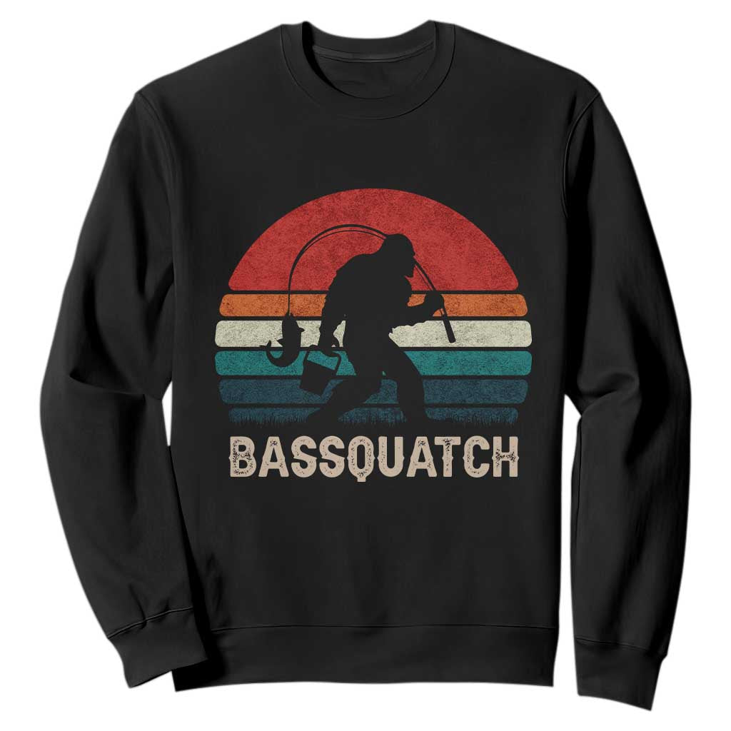 Retro Bigfoot Fishing Sweatshirt Funny Retro Sasquatch Bassquatch Fisherman TS10 Black Print Your Wear