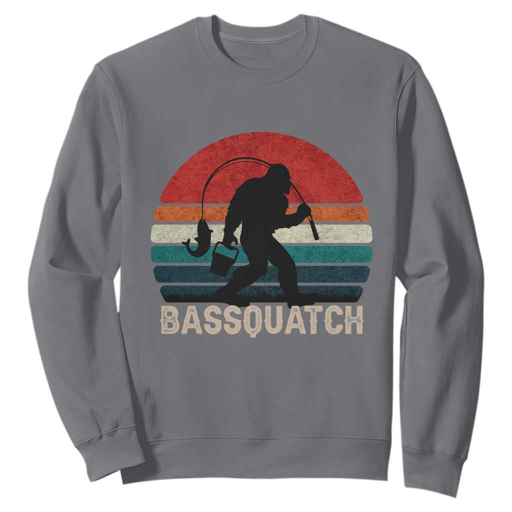 Retro Bigfoot Fishing Sweatshirt Funny Retro Sasquatch Bassquatch Fisherman TS10 Charcoal Print Your Wear