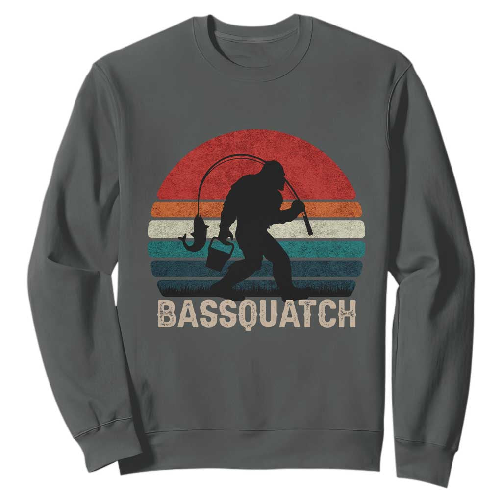 Retro Bigfoot Fishing Sweatshirt Funny Retro Sasquatch Bassquatch Fisherman TS10 Dark Heather Print Your Wear