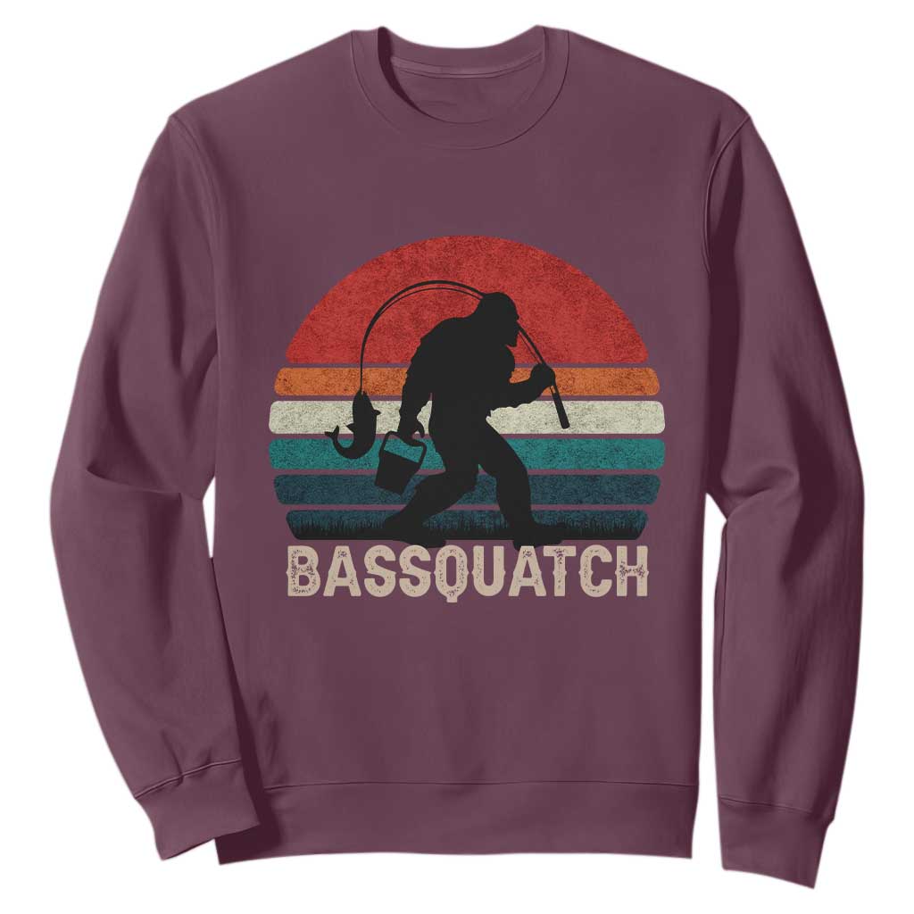 Retro Bigfoot Fishing Sweatshirt Funny Retro Sasquatch Bassquatch Fisherman TS10 Maroon Print Your Wear
