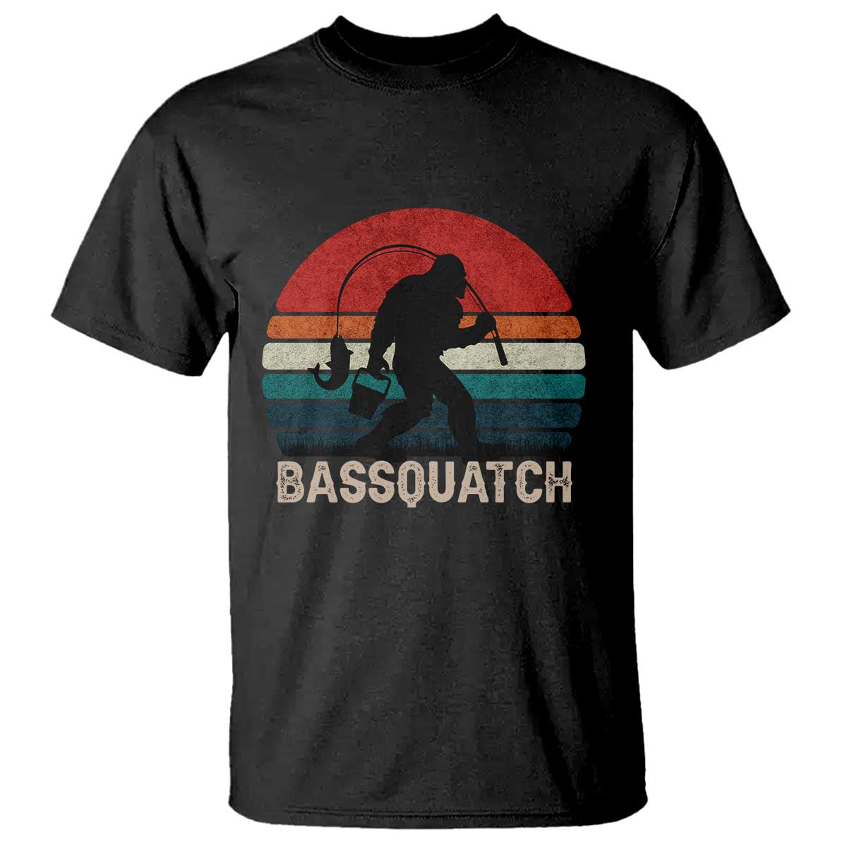 Retro Bigfoot Fishing T Shirt Funny Retro Sasquatch Bassquatch Fisherman TS10 Black Print Your Wear