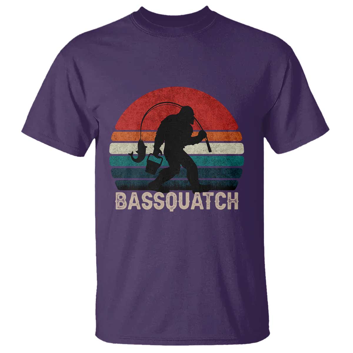 Retro Bigfoot Fishing T Shirt Funny Retro Sasquatch Bassquatch Fisherman TS10 Purple Print Your Wear
