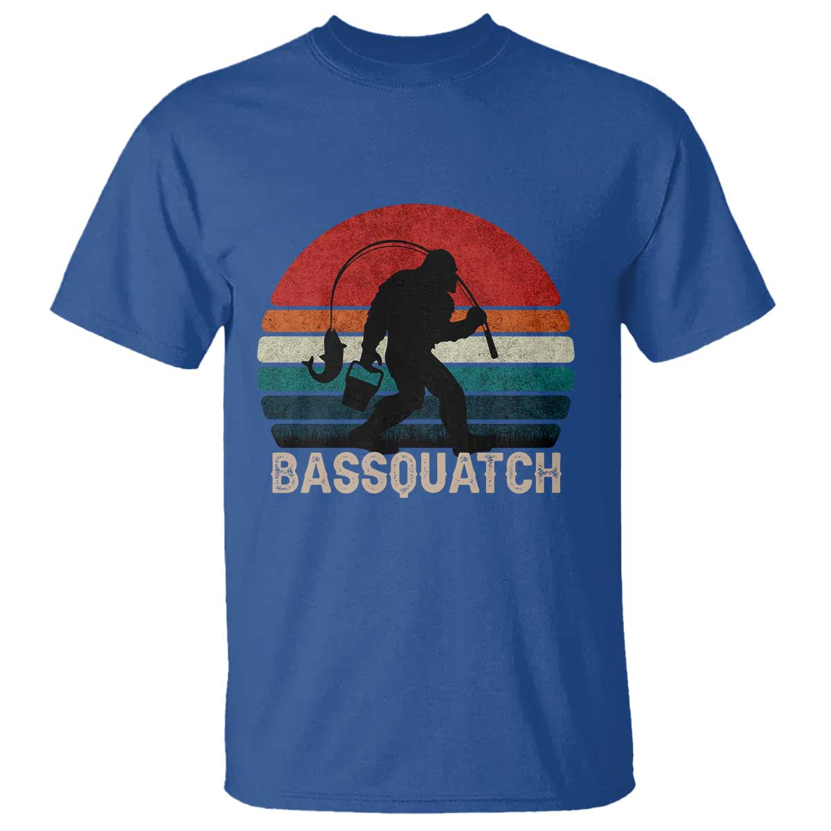 Retro Bigfoot Fishing T Shirt Funny Retro Sasquatch Bassquatch Fisherman TS10 Royal Blue Print Your Wear