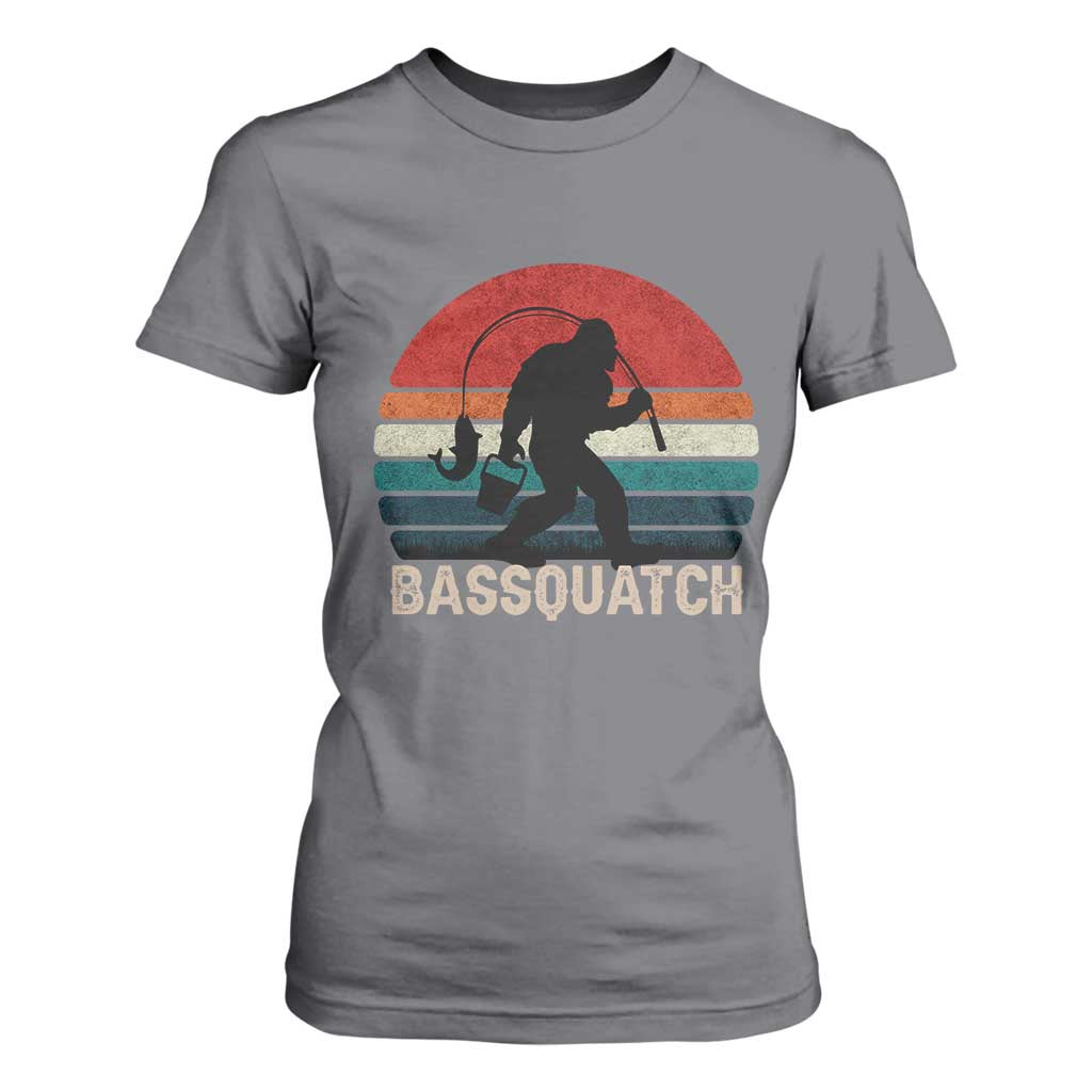 Retro Bigfoot Fishing T Shirt For Women Funny Retro Sasquatch Bassquatch Fisherman TS10 Charcoal Print Your Wear