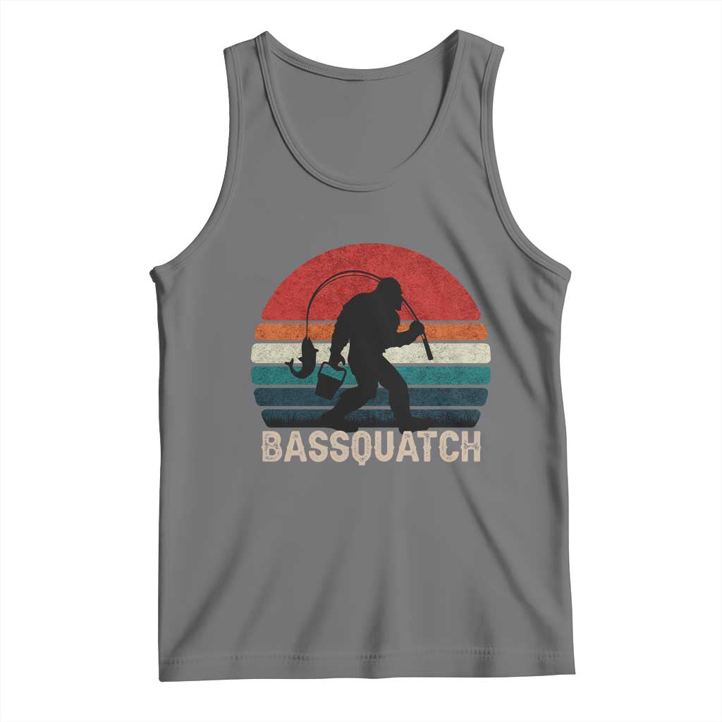 Retro Bigfoot Fishing Tank Top Funny Retro Sasquatch Bassquatch Fisherman TS10 Black Heather Print Your Wear