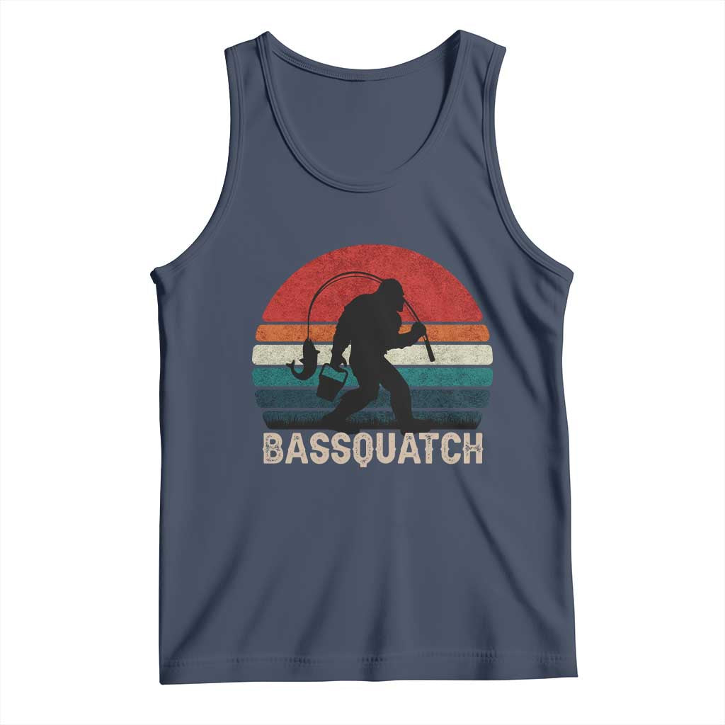 Retro Bigfoot Fishing Tank Top Funny Retro Sasquatch Bassquatch Fisherman TS10 Navy Print Your Wear