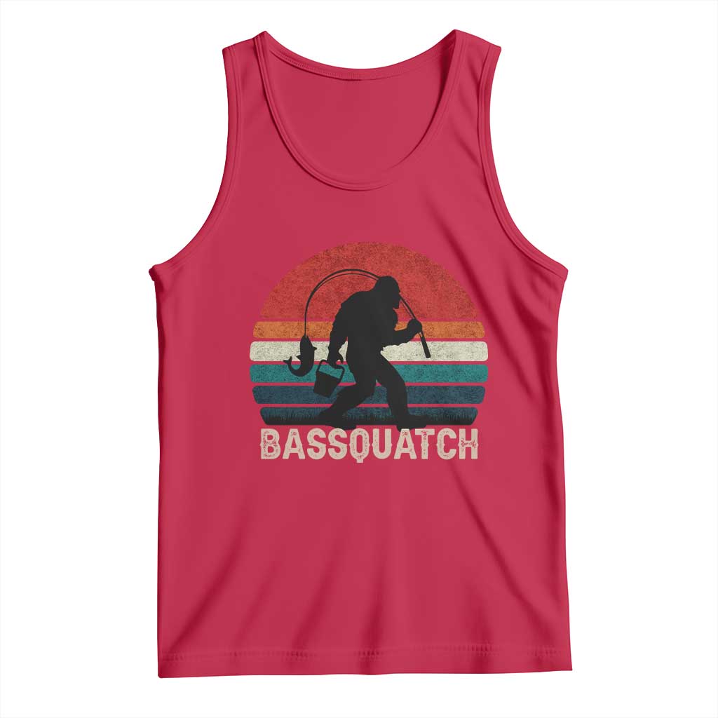 Retro Bigfoot Fishing Tank Top Funny Retro Sasquatch Bassquatch Fisherman TS10 Red Print Your Wear