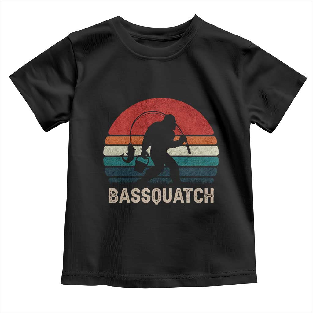 Retro Bigfoot Fishing Toddler T Shirt Funny Retro Sasquatch Bassquatch Fisherman TS10 Black Print Your Wear