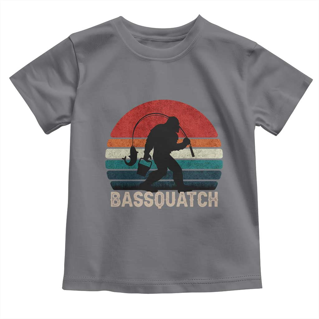 Retro Bigfoot Fishing Toddler T Shirt Funny Retro Sasquatch Bassquatch Fisherman TS10 Charcoal Print Your Wear
