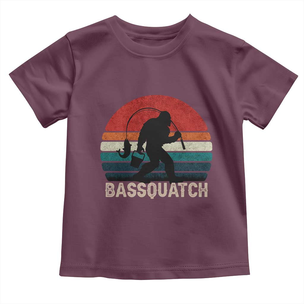Retro Bigfoot Fishing Toddler T Shirt Funny Retro Sasquatch Bassquatch Fisherman TS10 Maroon Print Your Wear
