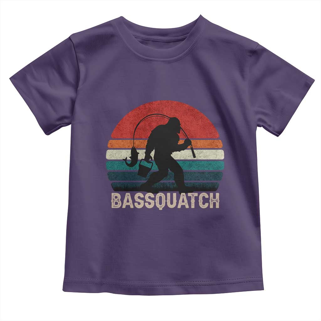 Retro Bigfoot Fishing Toddler T Shirt Funny Retro Sasquatch Bassquatch Fisherman TS10 Purple Print Your Wear