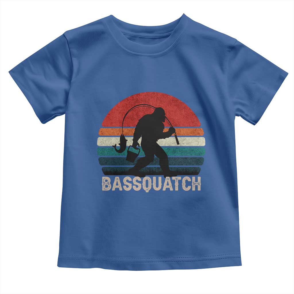 Retro Bigfoot Fishing Toddler T Shirt Funny Retro Sasquatch Bassquatch Fisherman TS10 Royal Blue Print Your Wear