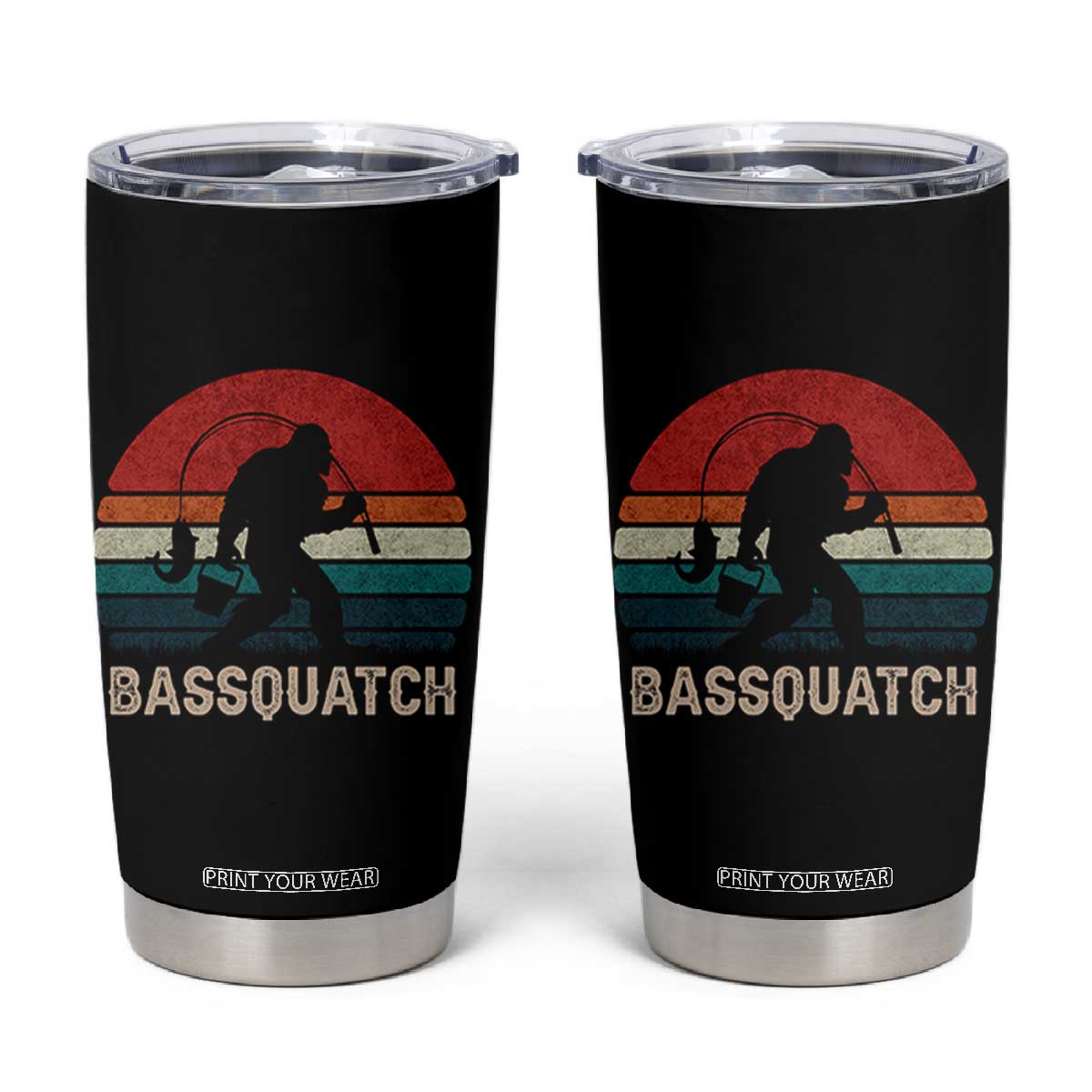 Retro Bigfoot Fishing Tumbler Cup Funny Retro Sasquatch Bassquatch Fisherman TS10 Black Print Your Wear